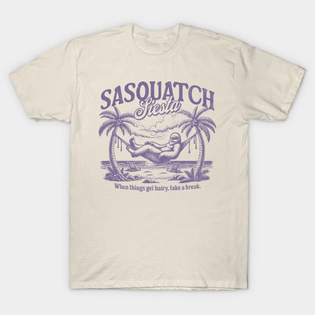 Sasquatch Siesta Bigfoot Beach T-Shirt by Contentarama